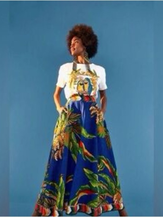 FARM Rio Dresses & Skirts - FARM Rio Blue Tropical Midi Skirt with Multicolor Trim